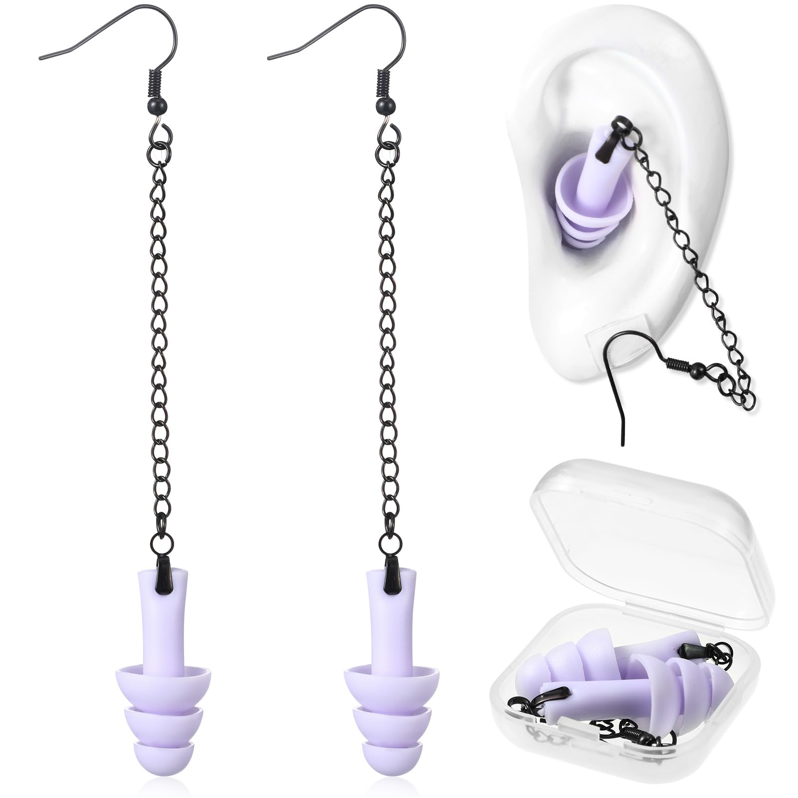 Misdary Earplug Earrings with Case Soft Silicone Earplugs Hanger for Concert, Music Festival, DJs, Nightclub, Traveling, Drummer