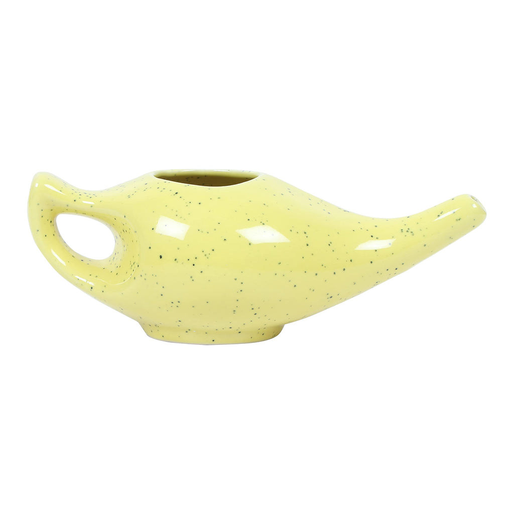 Qimacplus Leak Proof Durable Ceramic Neti Pot with 10 Sachet Neti Salt Hold 300 Ml ((10.14 FL Oz) Water Comfortable Grip | Eco F