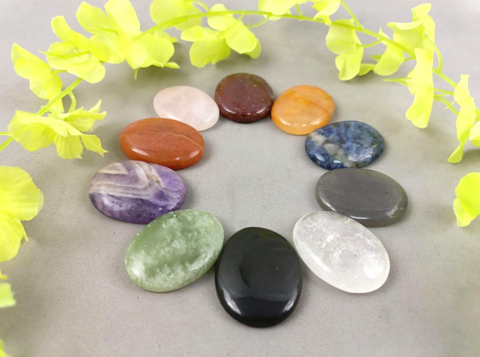 Jet Chakra Stone Set Oval 10 Crystal Healing Spiritual Decor Reiki Crystal Product Therapy Balancing Gift Art Massage Stone Medi