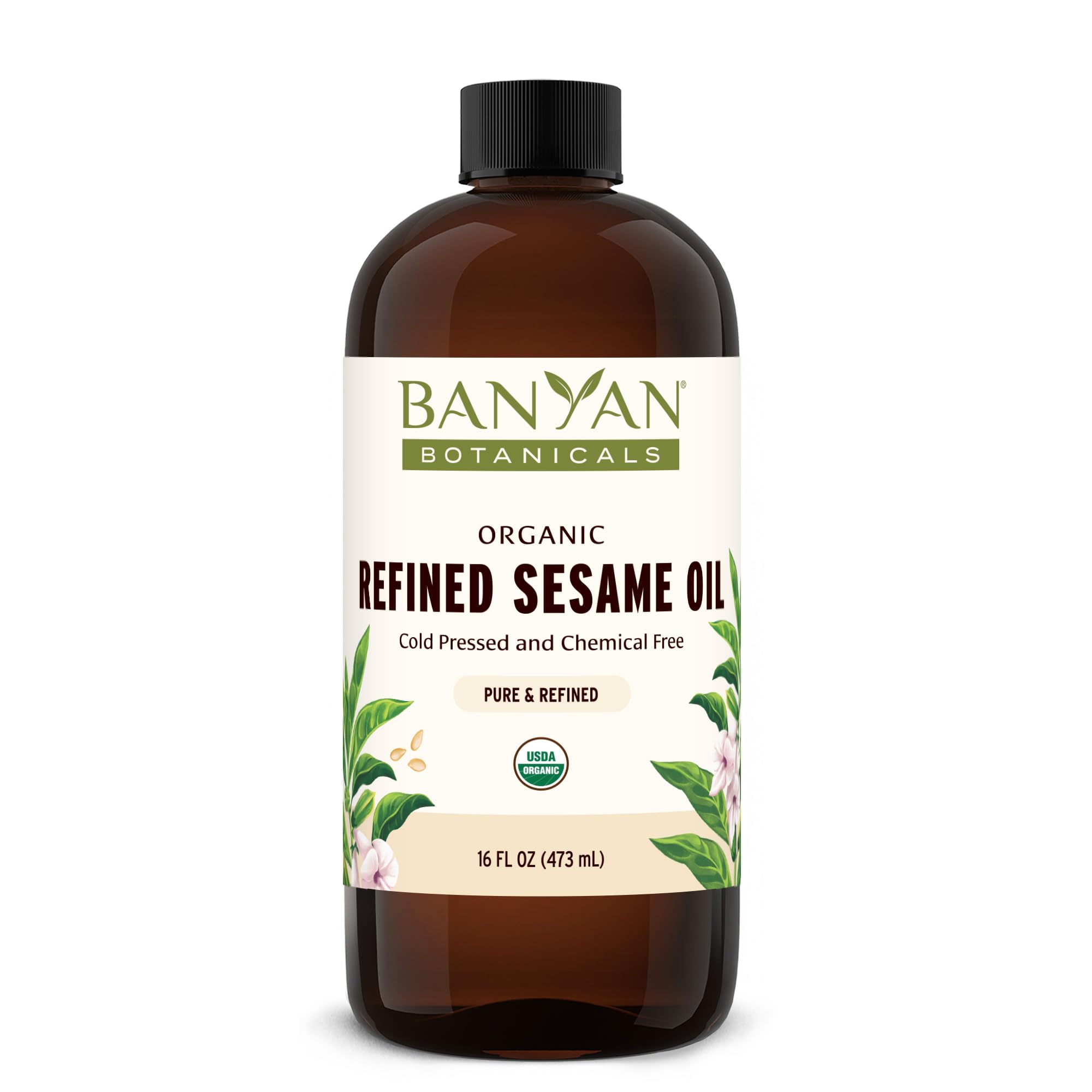 Banyan Botanicals Sesame Oil - Organic & Refined Sesame Oil for Skin, Body, Hair & More - Multiple Sizes - 16 oz - Non GMO Susta