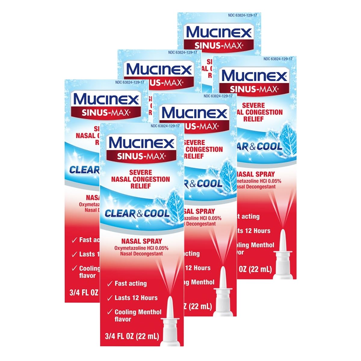 Mucinex Nasal Decongestant Spray, Sinus-Max Severe Nasal Congestion Relief Clear & Cool Nasal Spray, Lasts 12 Hours, Fast Acting