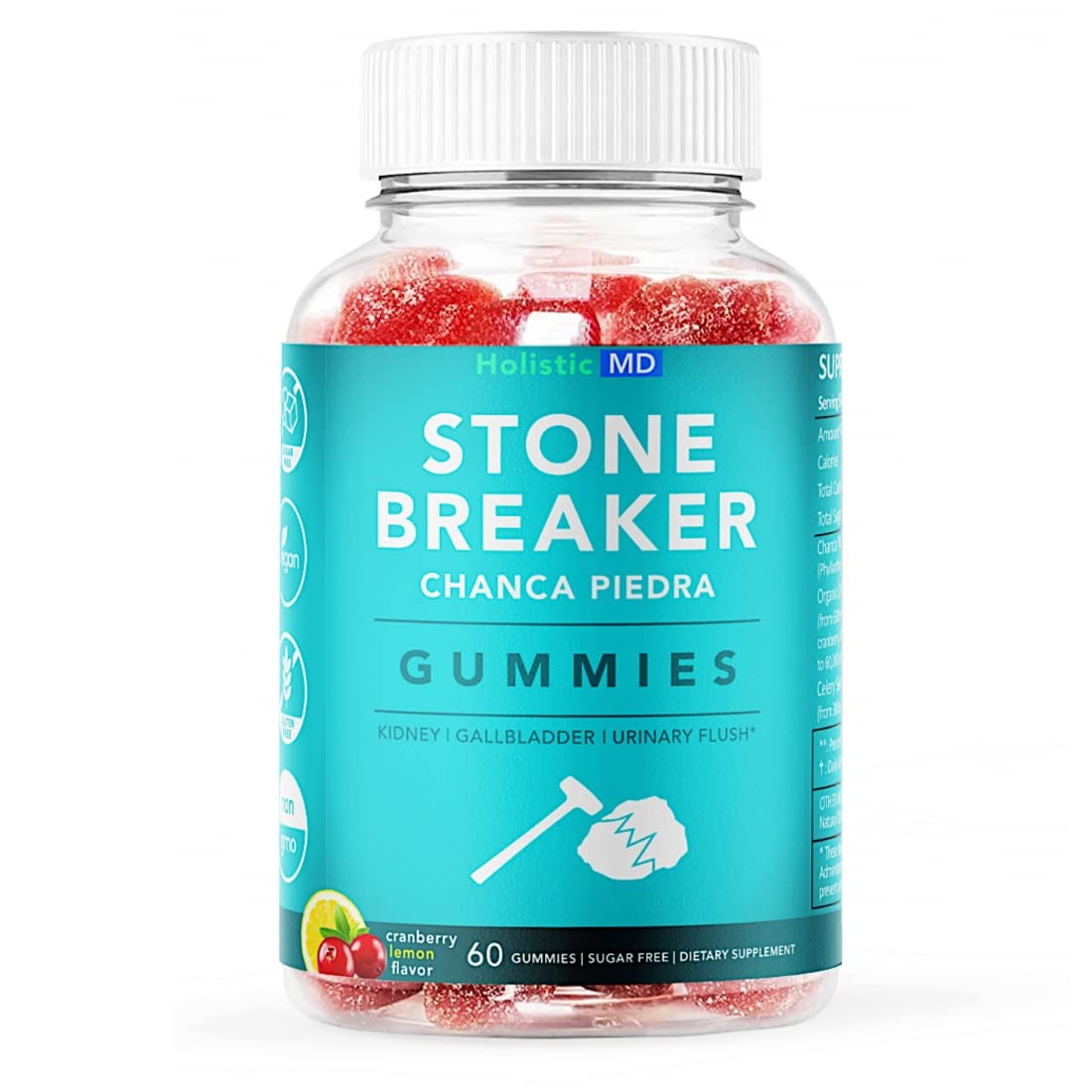 Holistic MD Stone Breaker Chanca Piedra 1,500mg Gummies Kidney Stones Cleanse Gallbladder Formula | Plus Cranberry Extract Might