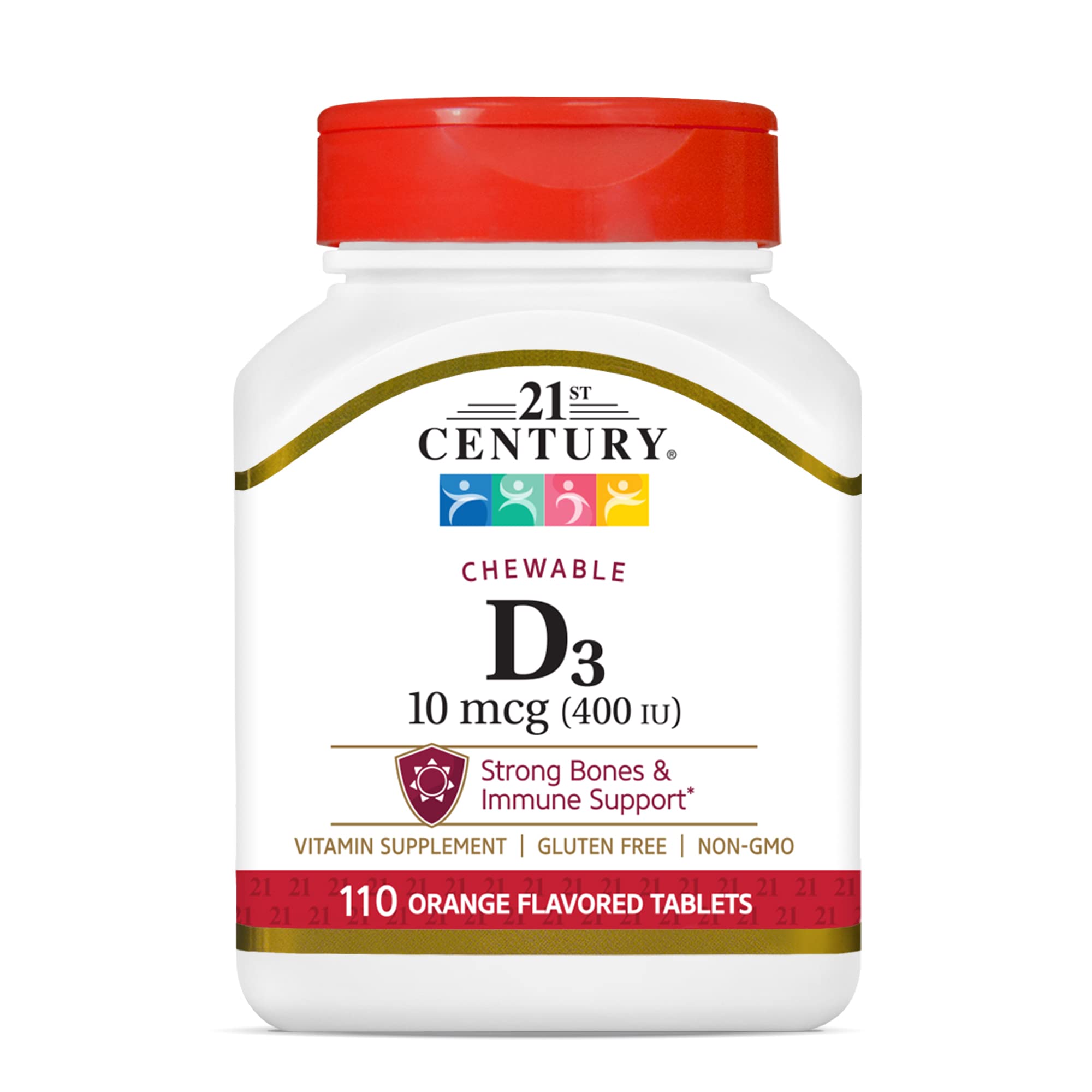 21st Century D3 400 IU Orange Chewable Tablets, Gluten Free, 110 Count (Pack of 3)