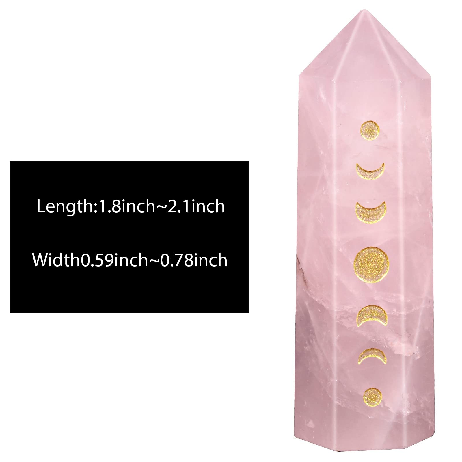 Amogeeli Wicca Moon Phase Rose Quartz Point Wand for Reiki Meditation, 6 Faceted Prism Healing Stone Decoration for Home & Offic