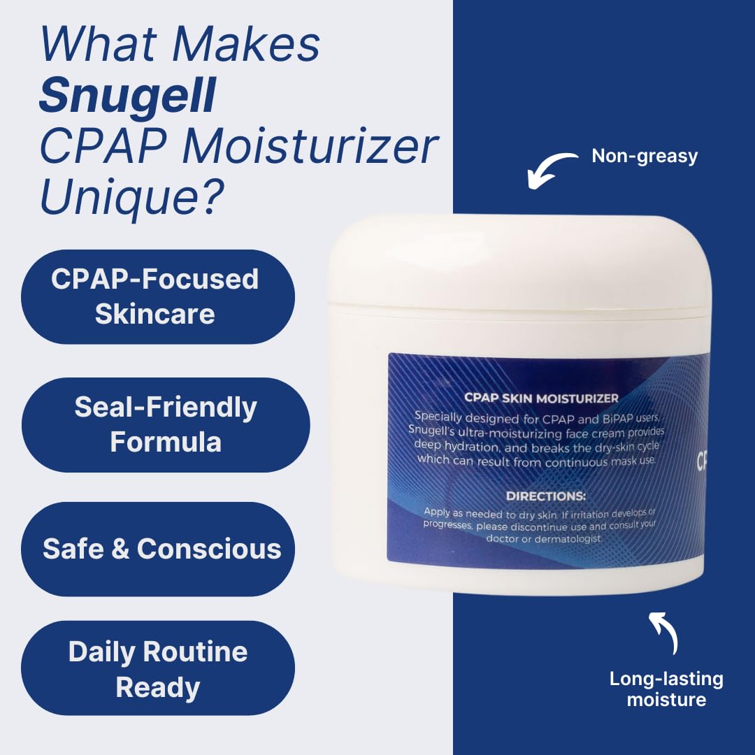Snugell CPAP Skin Moisturizer Daily Face Cream - 4 Fl. Oz. Each - Aloe Vera, Vitamin A & E - Petroleum-Free Formula - Hydrates &