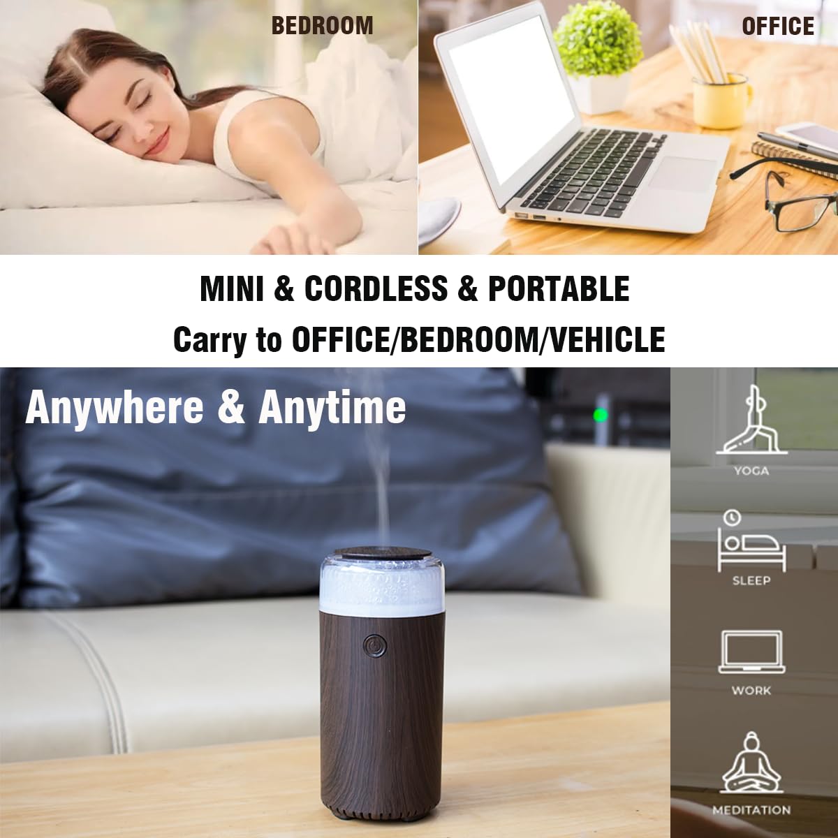 Unee Upgrade Car Diffuser,90ml USB Rechargeable Aroma Essential Oil Aromatherapy Humidifier Diffuser(Built-in Battery Dark Grey