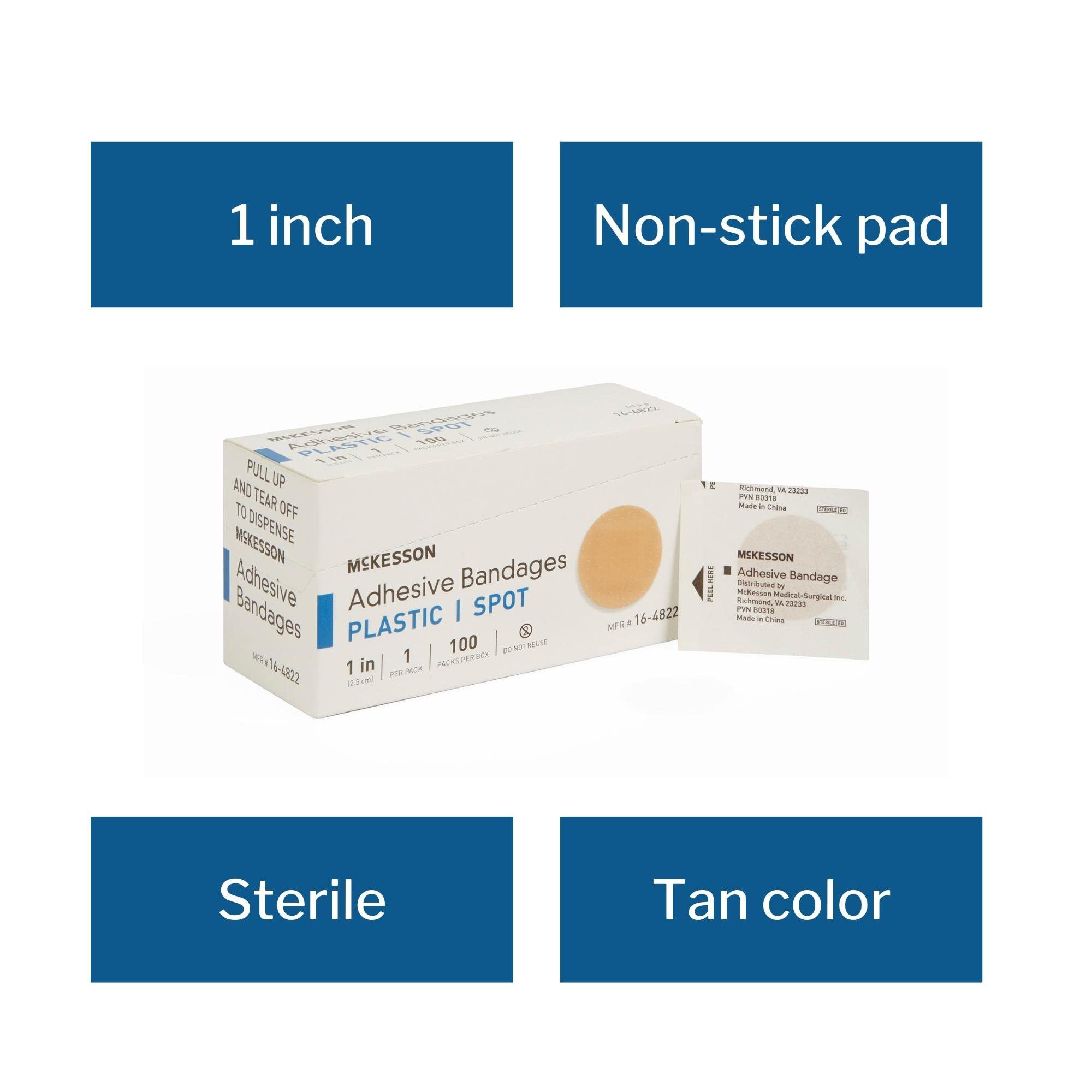 MCK48222000 - Mckesson Brand Adhesive Spot Bandage McKesson 1 Inch Diameter Plastic Round Tan Sterile