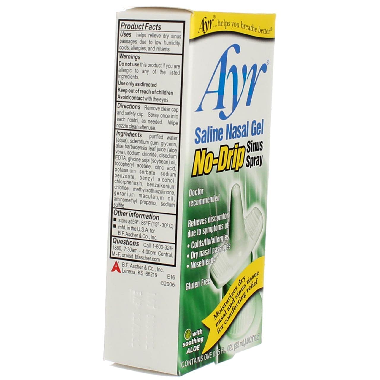 Ayr Saline Nasal Gel No-Drip Sinus Spray 0.75 oz (Pack of 6)
