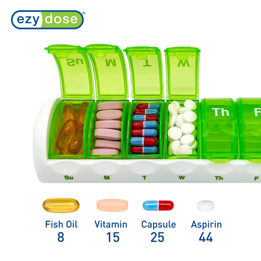 EZY DOSE Weekly (7-Day) Travel Pill Case, Medicine Planner, Vitamin Organizer Box, Convenient and Easy to Use, Removable Daily C