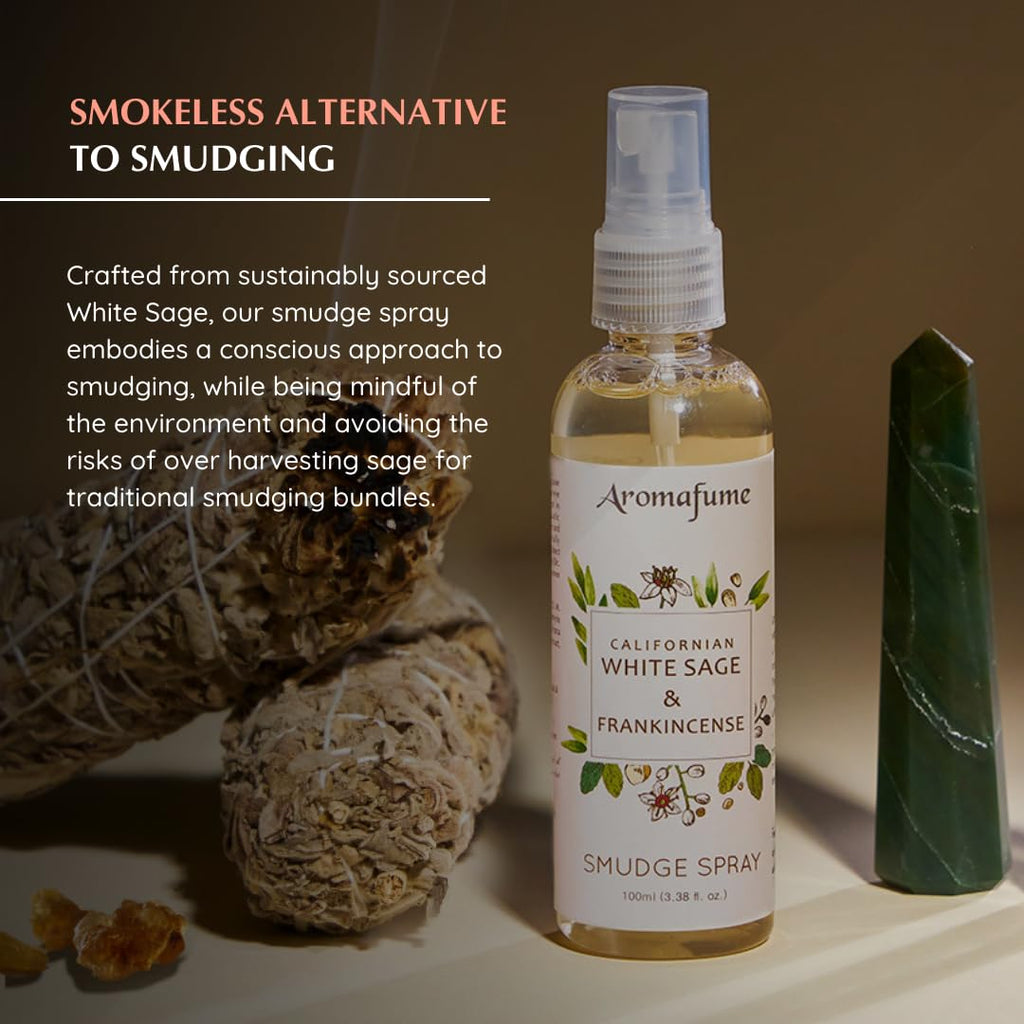 White Sage & Frankincense Smudge Spray by Aromafume | 100ml/3.3 oz | Sage Spray for Cleansing Negative Energy & Protection | Non