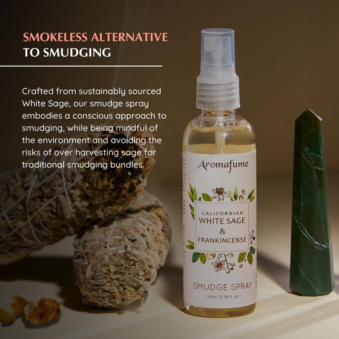 White Sage & Frankincense Smudge Spray by Aromafume | 100ml/3.3 oz | Sage Spray for Cleansing Negative Energy & Protection | Non