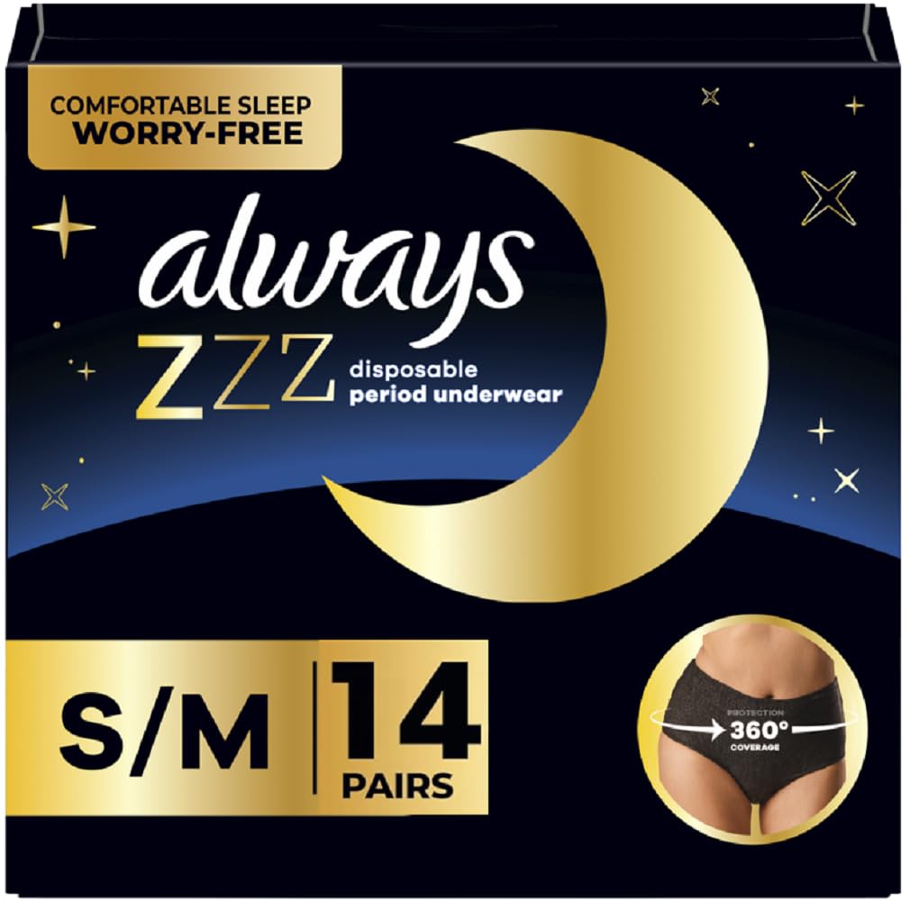 Always ZZZ Overnight Disposable Period Underwear for Women Small/Medium, 360 Coverage for Worry-Free Nights, 14 Count (2 Packs o