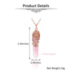PESOENTH Rose Quartz Crystal Healing Pendant Necklace for Women, Vintage Rose Gold Flower Wrapped Pink Hexagonal Gemstone Healin