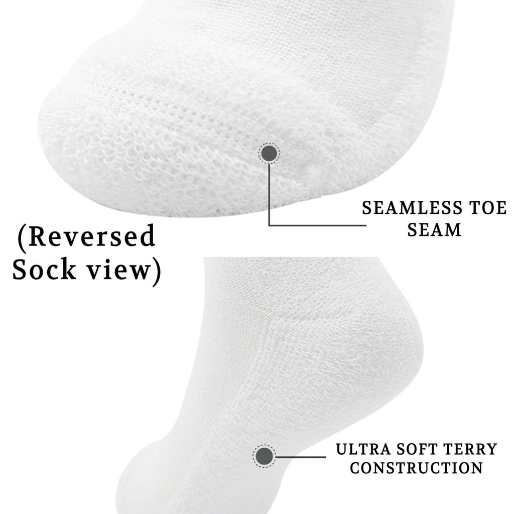 LIN PERFORMANCE Ankle Diabetic Socks for Women and Men Non-Binding Top Cushion Sole Moisture Wicking, 4 Pairs (10-13, White)