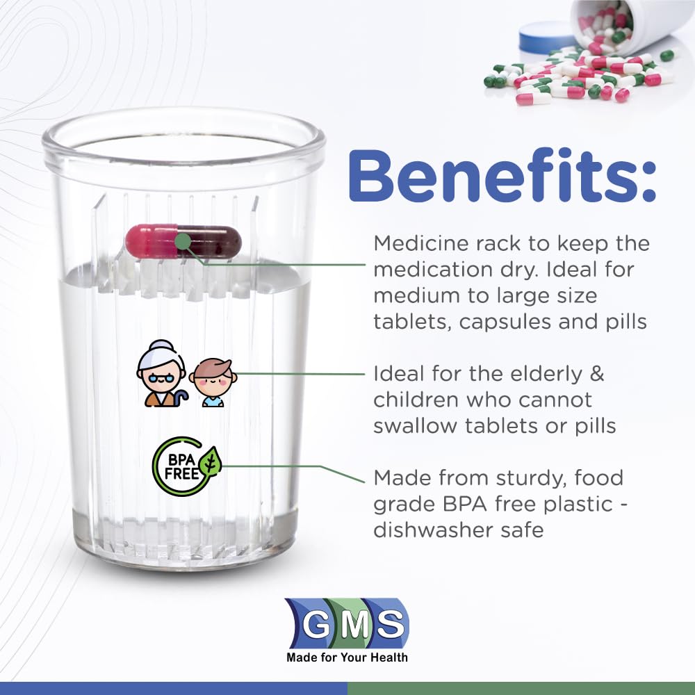 GMS Pill Taker Cup - Makes Swallowing Medium to Large Tablets, Capsules & Pills Easy - Simply Drink Medicines Along with Water -