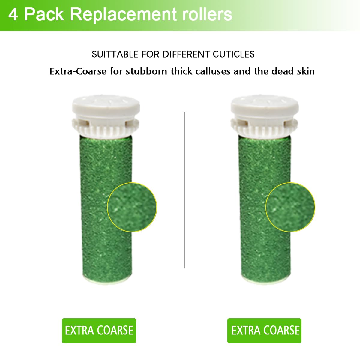 4 Pack Extra Coarse Green Replacement Roller Refills Compatible with Scholl Express Pedi Foot Smoother