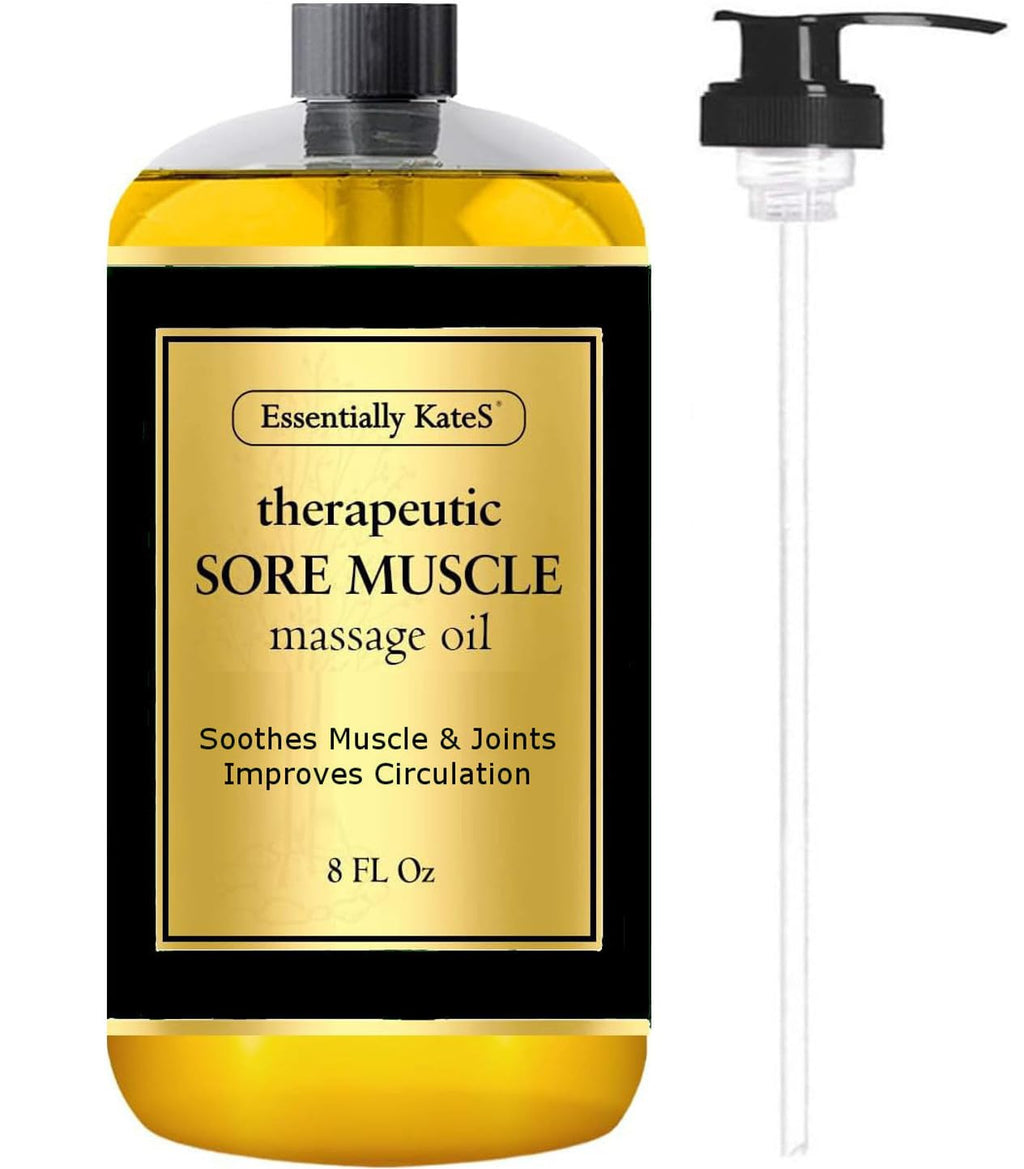 Essentially KateS Sore Muscle Massage Oil 8 Fl Oz - Arnica Extract and Peppermint - Soothe Sore and Tired Muscle and Joints