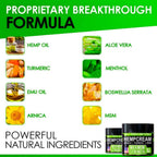 Hemp Cream - Maximum Strength - Relieve Muscle, Joint, Back, Knee - Natural Hemp Oil Extract Gel Rub with MSM - Glucosamine - Ar