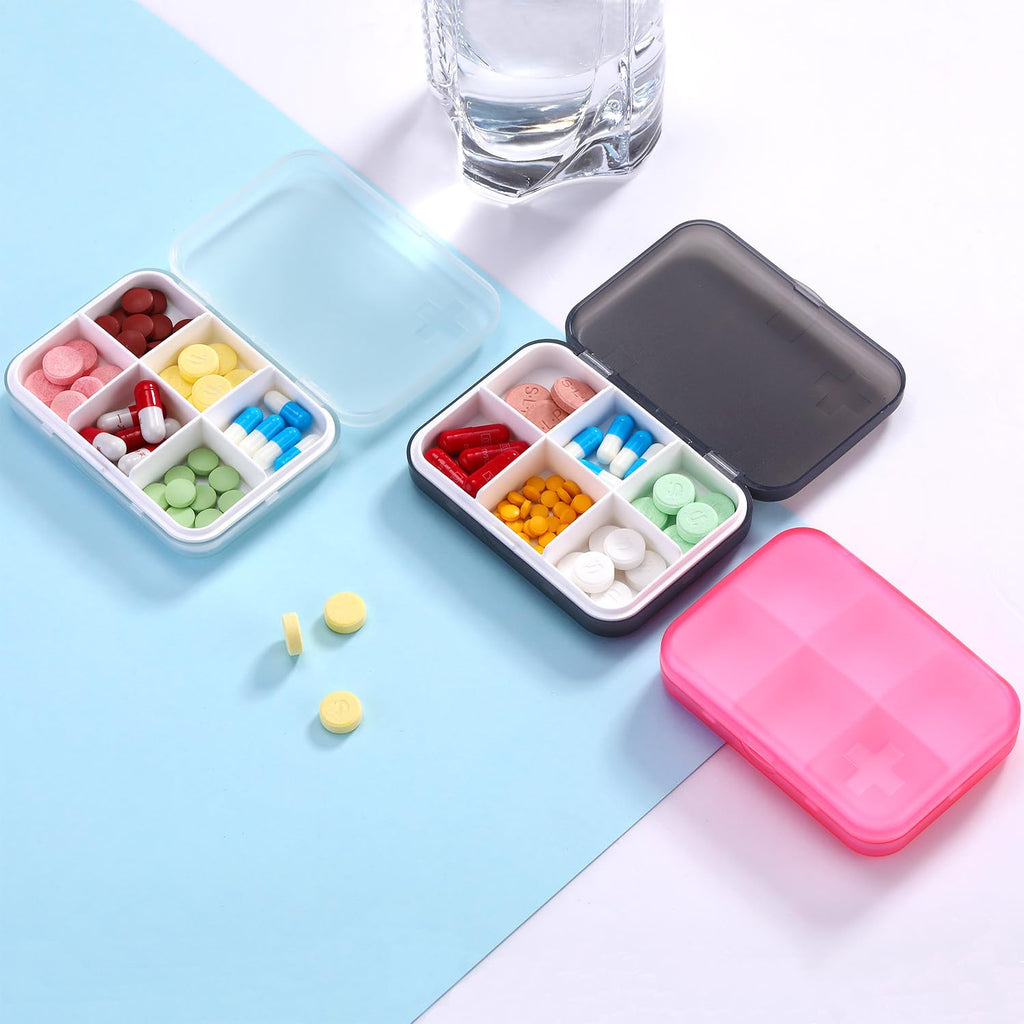 ZDQZC Portable Pill Organizer - Slim Pill Box for Purse or Travel, Compact Pill Case(6 Compartment,Gray)