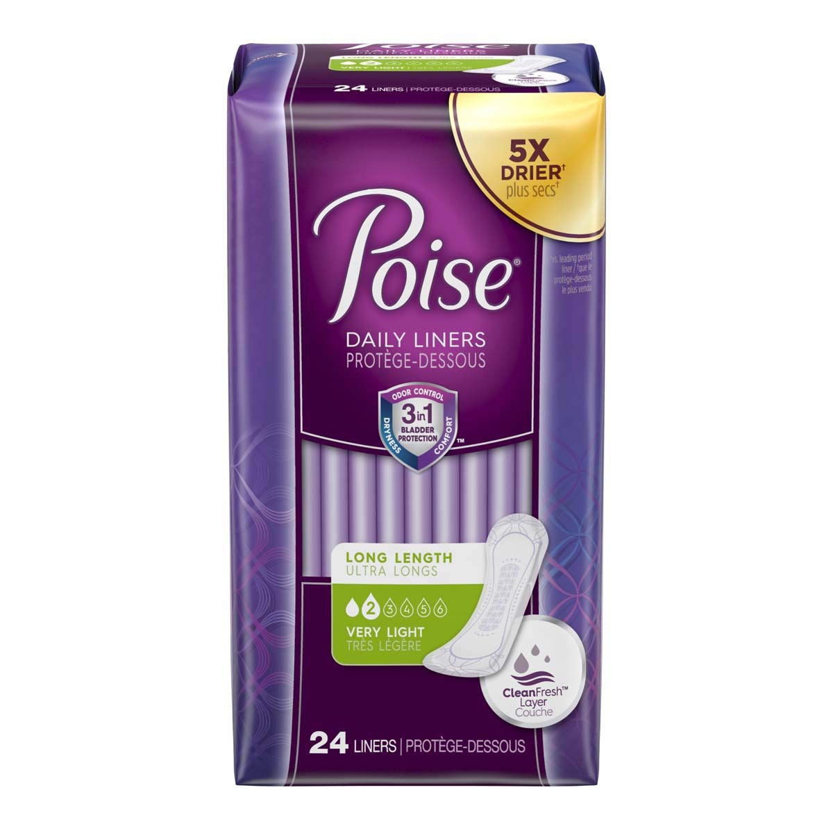 Poise Liners, Very Light Aborbency, with Extra Coverage 24 Count (Pack of 1)