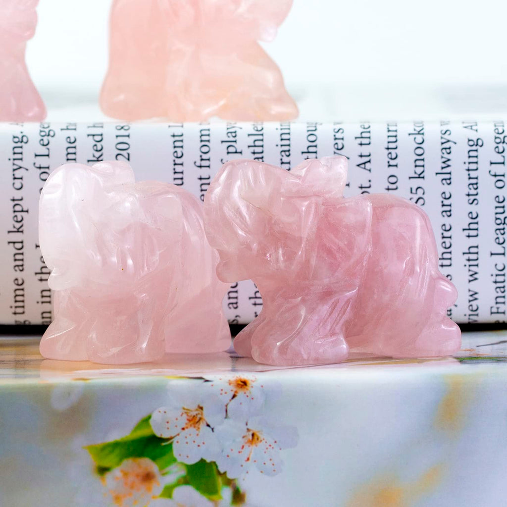 Ouubuuy Rose Quartz Crystal Elephant Pocket Guardian Figurine Elephant Statue 1.5 inch for Healing Reiki Spiritual Gift Cute Med