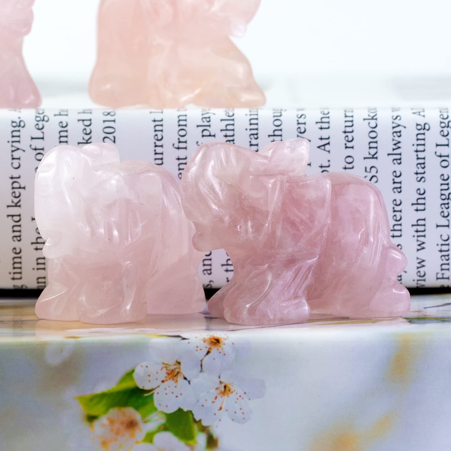 Ouubuuy Rose Quartz Crystal Elephant Pocket Guardian Figurine Elephant Statue 1.5 inch for Healing Reiki Spiritual Gift Cute Med