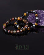 Bivei Men Bracelets Triple Protection Tiger Eye Black Obsidian Hematite Beaded Bracelets Crystal Healing Anxiety Chakra Natural