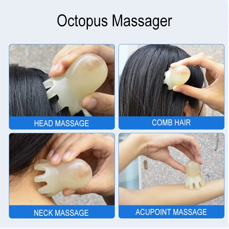 2 Pcs Octopus Head Massager Comb, Point Massage Comb, Back Neck and Back Manual Deep Massage Tools, Handheld Palm Full Body 8-Le