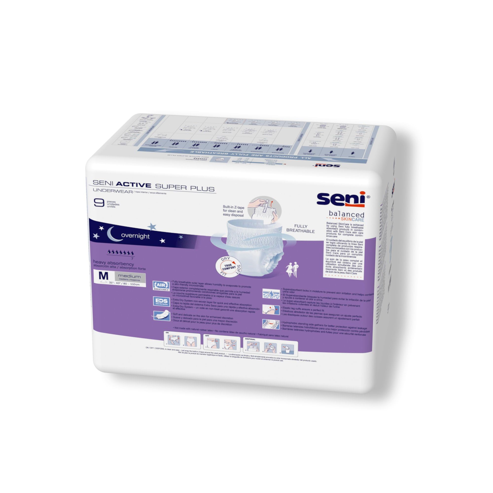Seni Active Super Plus Disposable Underwear Pull On with Tear Away Seams Medium, S-ME09-AP1, Heavy, 36 Ct