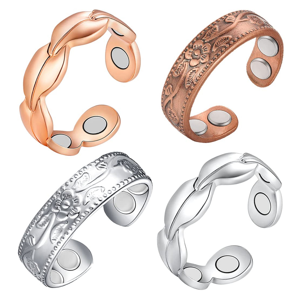 Cigmag 4PCS Copper Rings for Women, 99.99% Pure Copper Magnetic Ring Strong Magnets, Adjustable Thumb Fingers Ring with Jewelry 
