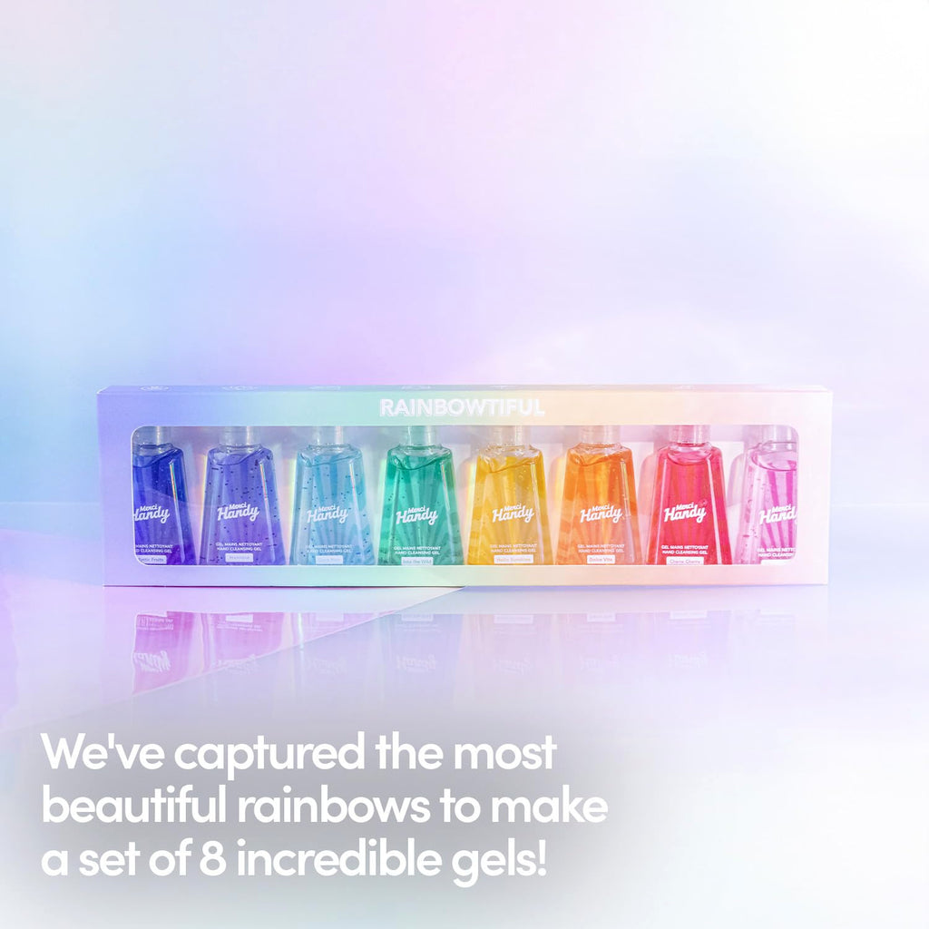 Merci Handy - Rainbowtiful Hand Sanitizer - Scented Hand Gel - 1.01 Fl Oz x8 - Travel Kit