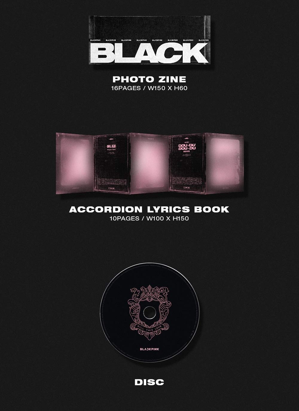 YG Blackpink - Kill This Love [Black ver.] (2nd Mini Album) CD+52p Photobook+Lyrics Book+4Photocards+Polaroid Photocard+Sticker