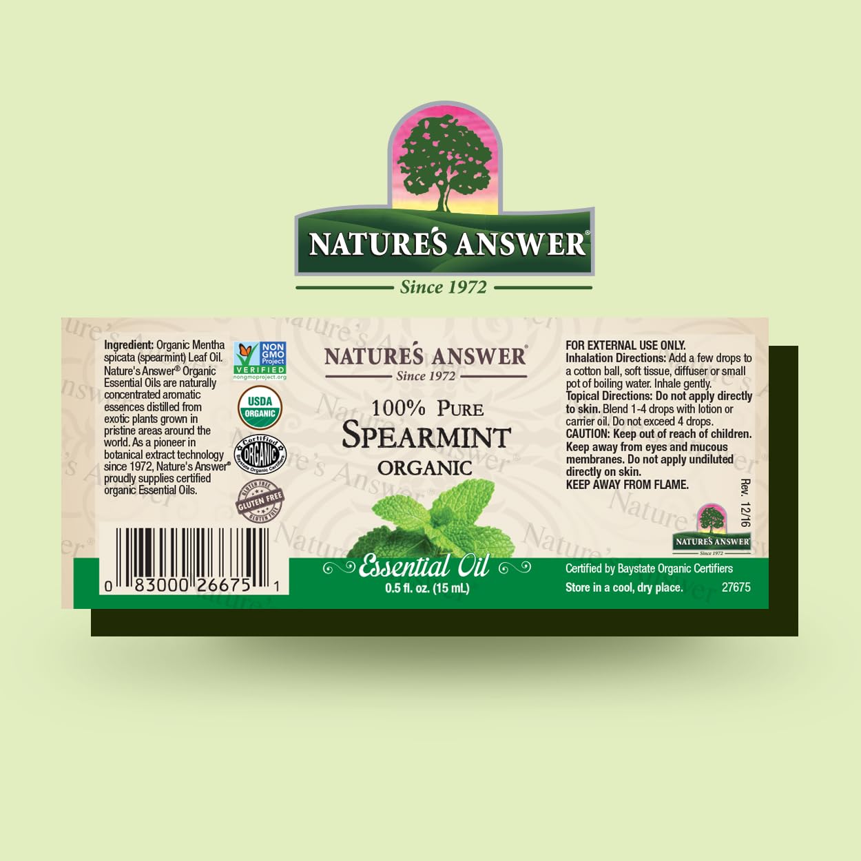 Natures Answer 100% Pure Organic Essential Oil, 0.5-Ounce, Spearmint