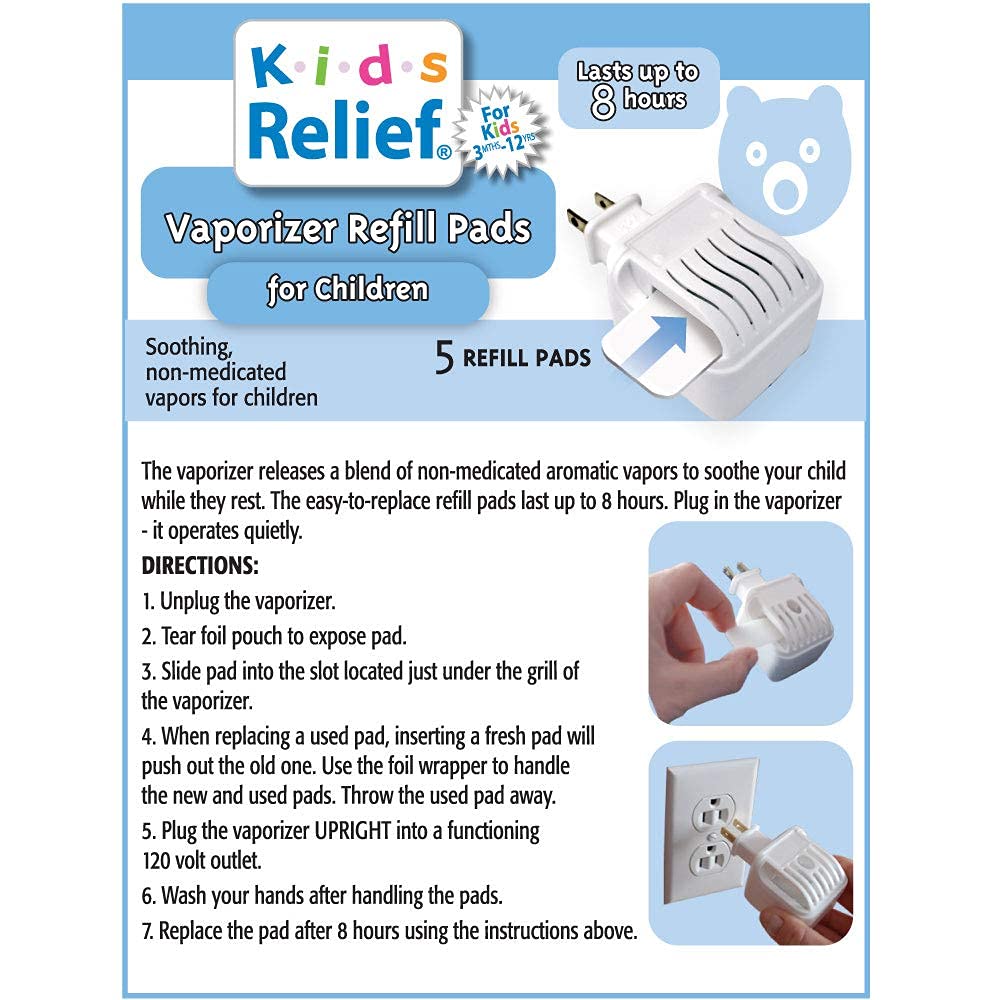 Kids Relief Universal REFILL PADS for Plug-in WATERLESS Vaporizer, Soothing Non-Medicated Menthol Eucalyptus Lavender Vapor - Fi
