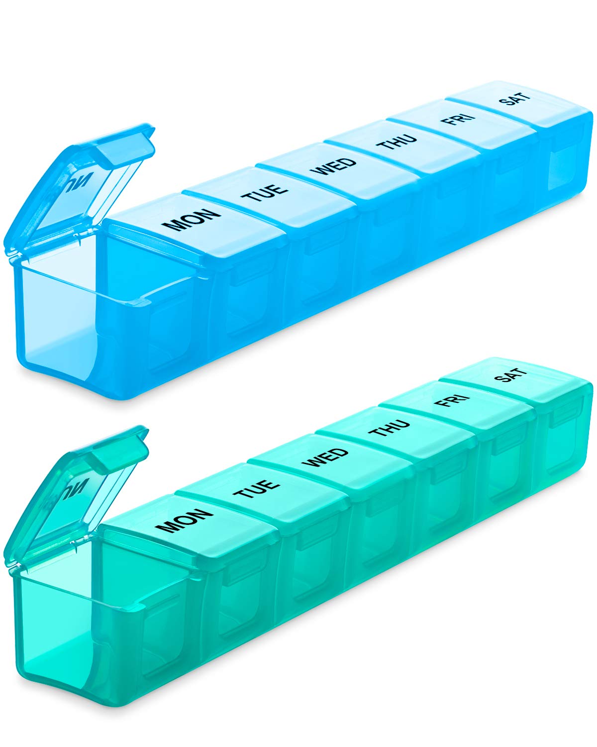 BUG HULL Weekly Pill Organizer Large 2 Packs, Extra Large Travel Pill Organizer, Pill Box 7 Day, Travel Pill Case, Medicine Pill