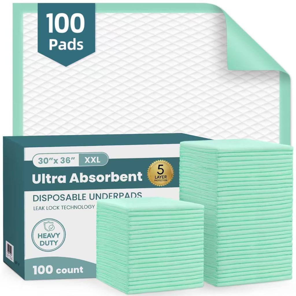 AOZITA 100 Pack Disposable Underpads 30 x 36 Incontinence Chux Pads Ultra Absorbency Protective Bed Pads, Heavy Duty Leakproof A
