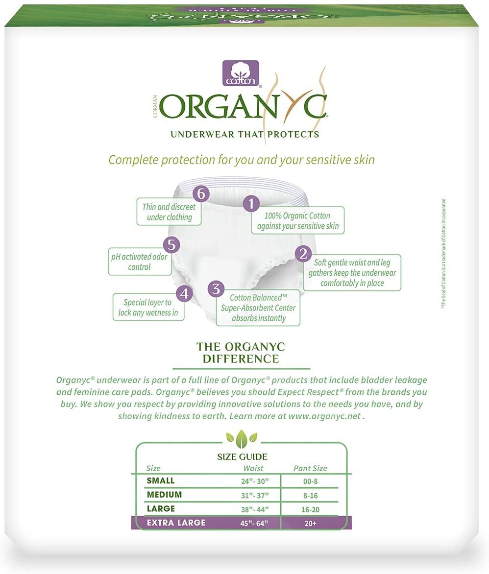 Organyc Bladder Control Underwear for Women - Organic Cotton Protective Underwear for Incontinence, Leak Protection, Odor Protec