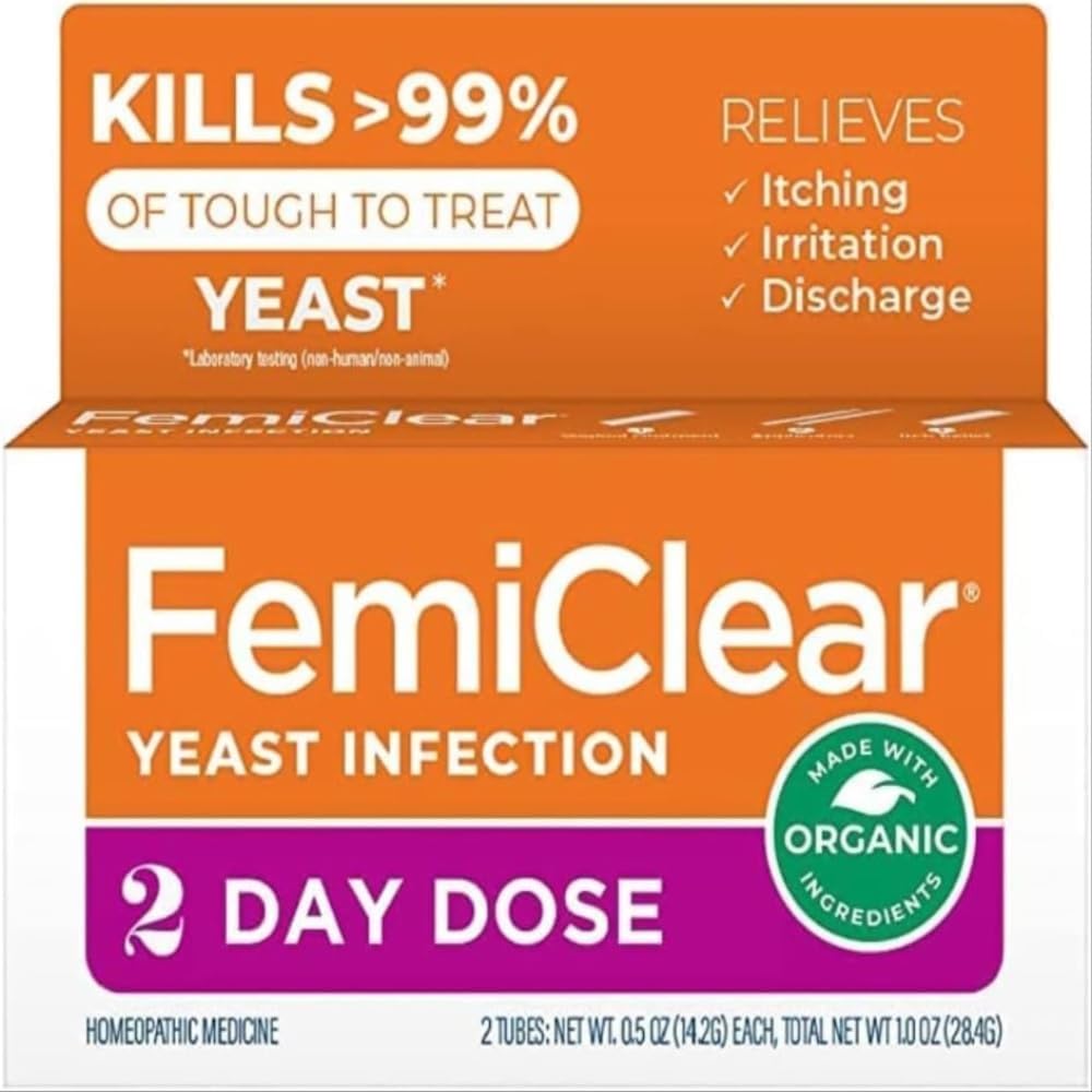 FemiClear 2-Day Dose Yeast Infection and Itch Control Ointment, for Moderate to Intense Symptoms, Made with All-Natural and Orga