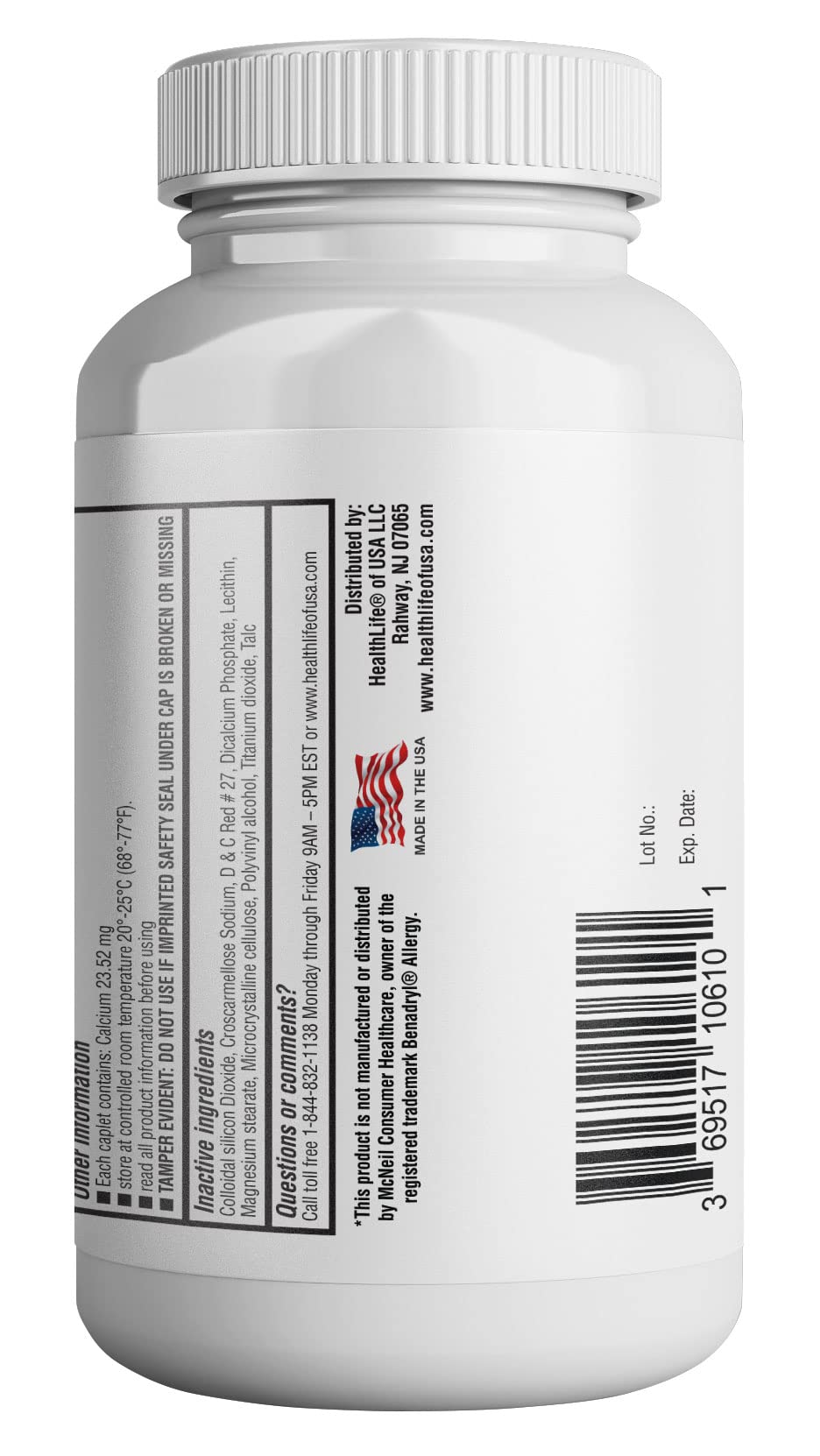 HEALTH LFE Allergy Relief, Medicine Diphenhydramine HCl Caplets, 25 mg | Children and Adults | Relieves Sneezing, Runny Nose, Ha