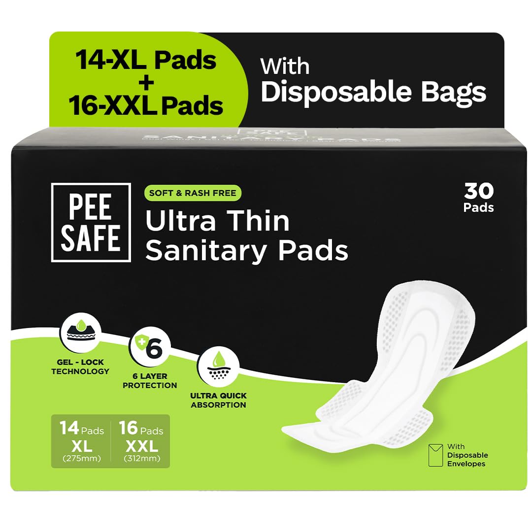 Pee Safe Comfort Ultra Thin Sanitary Pad For Women | 30 Pads 14 Xl Pads + 16 Xxl Pad For Rash Free Periods | Cottony Soft Sanit