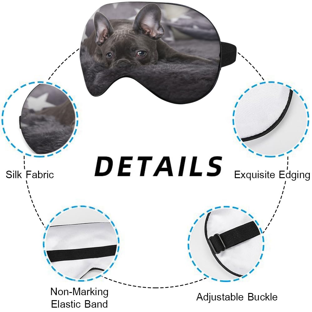 NOHSHE French Bulldog Silk Eye Mask Sleep Mask Puppy Grey Cute Dog Animal Eye Mask with Adjustable Strap Lightweight for Women W