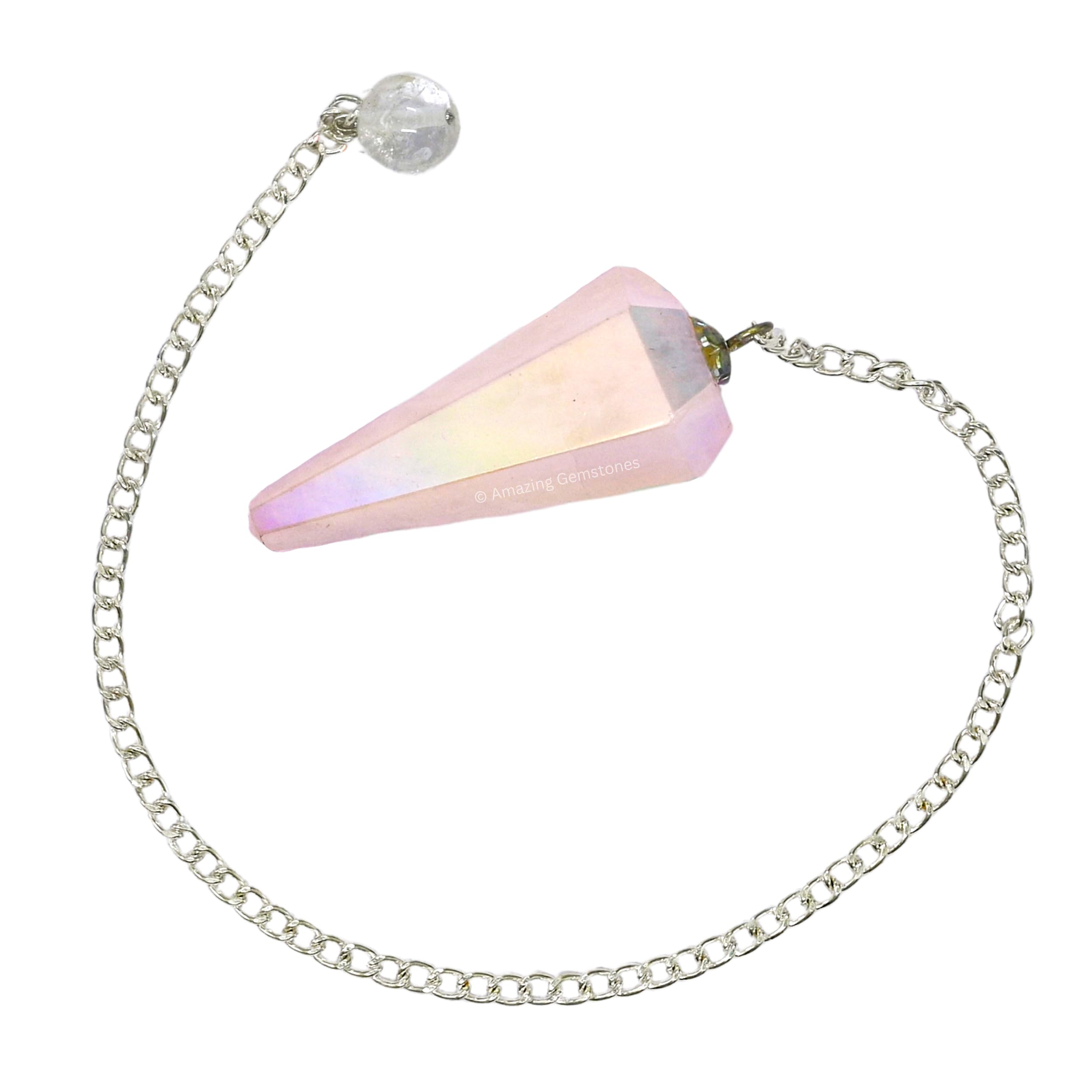 Angel Aura Rose Quartz Crystal Pendulum for Divination - Dowsing Pendulum Necklace with Chain and Crystal Ball for Reiki Healing