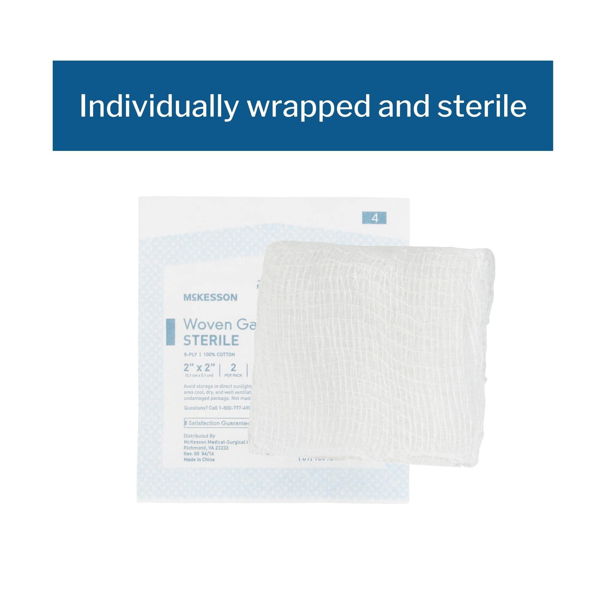 McKesson 8-Ply Sterile Gauze Sponges, 2 x 2, 2 counts per Pack, 50 Packs, total 100 Sterile Gauze Sponges