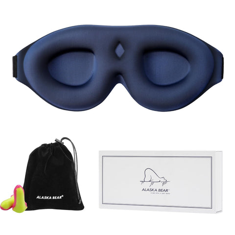 ALASKA BEAR 100% Blackout Sleep Mask Most Comfortable Contoured Eye Cups and Nose Covering for Women Men, 3D Pillowy Soft Light 