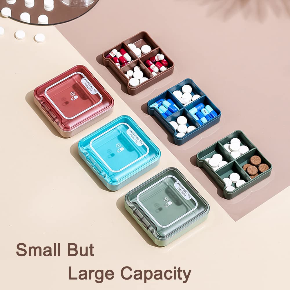 Small Pill Box, BPA Free Pill Case with 4 Large Compartmensts to Hold Vitamins, Moistureproof Portable Pill Box Organiser for Tr