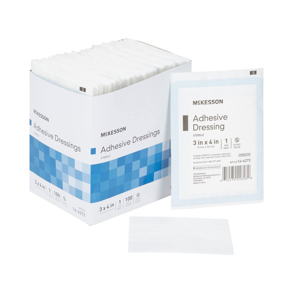 McKesson Adhesive Dressing, Sterile, Cotton/Polyester, 3 in x 4 in, 100 Count, 1 Pack