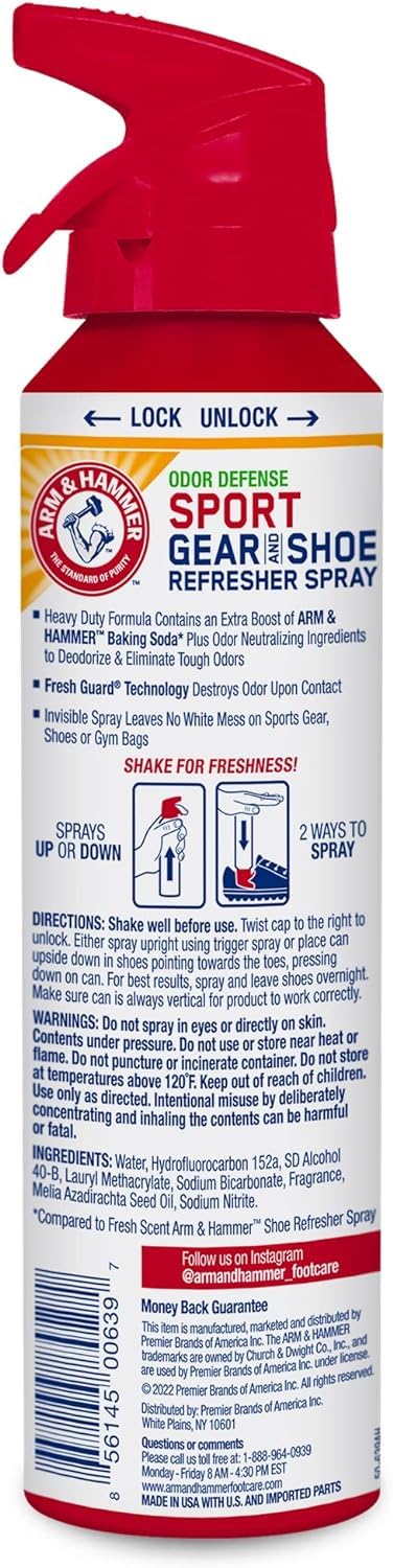 Arm & Hammer Sport Gear & Shoe Refresher Spray, Heavy Duty Odor Defense for Sports Gear and Footwear, Deodorizer for Gym Bags, B