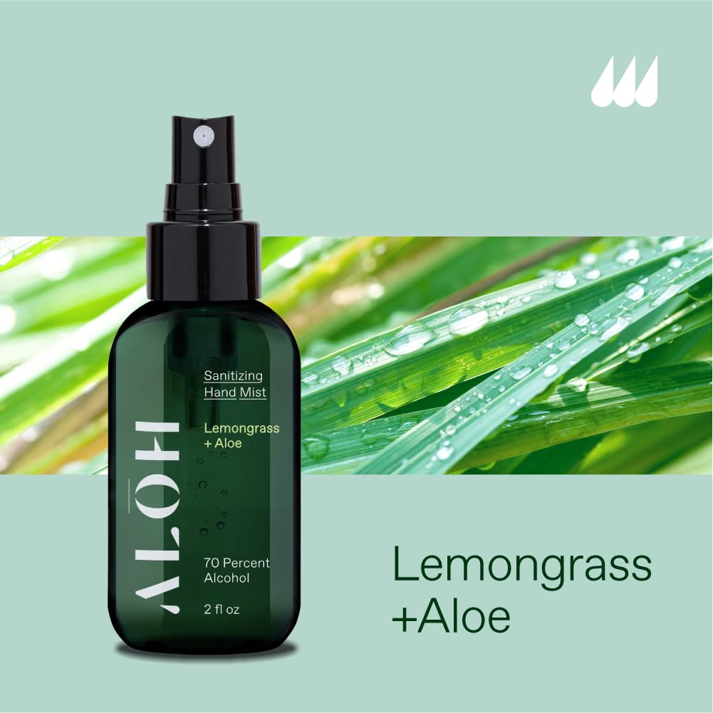 ALOH Hand Sanitizer Spray Liquid 3-pack | Lemongrass | 70% Alcohol Hydrating Hand Sanitizer Spray with Essential Oil, for Kids &