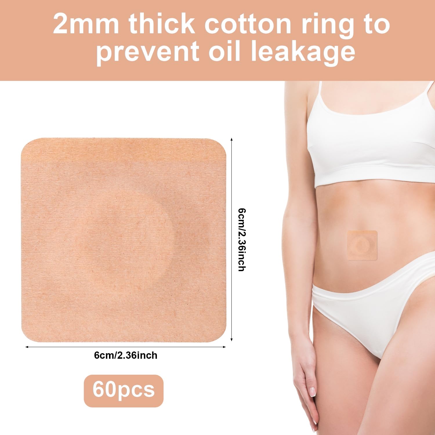 60pcs Castor Oil Pack Wrap for Belly Button, 2.36in Disposable Self-Adhesive Anti-Leak Castor Oil Patches Pads Highly Absorbent