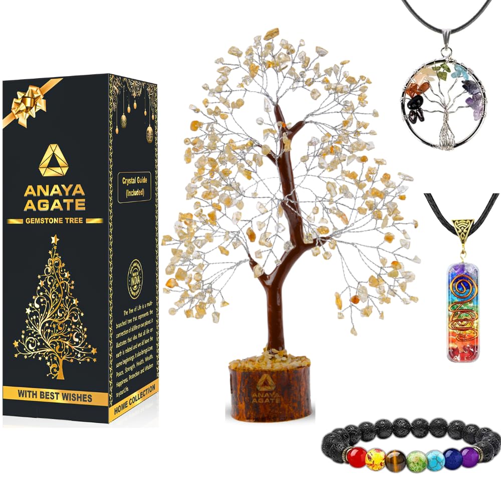Citrine Crystal Tree of Life Healing Crystal Trees for Home & Office Decoration, Handmade Gem Money Bonsai Trees for Positive En